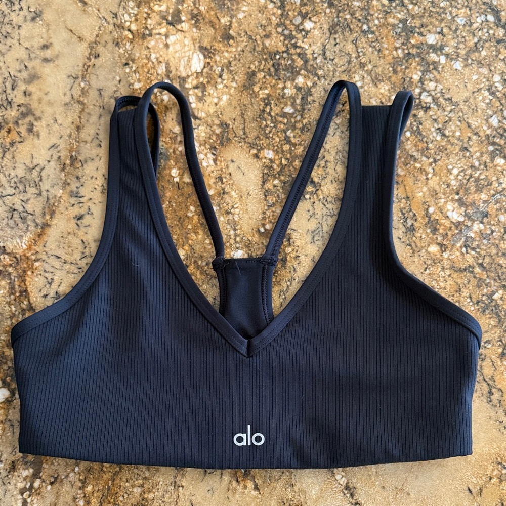 ALO Yoga Deep Navy Ribbed Sports Bra
